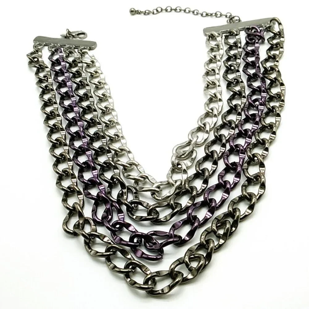 Chico's Unisex Heavy Necklace 4 Strand Metal Multi-tone Chain Link